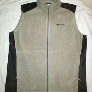 Columbia Fleece Vest Men's 2XT Tan / Brown Full Zip Pockets Winter Outdoors